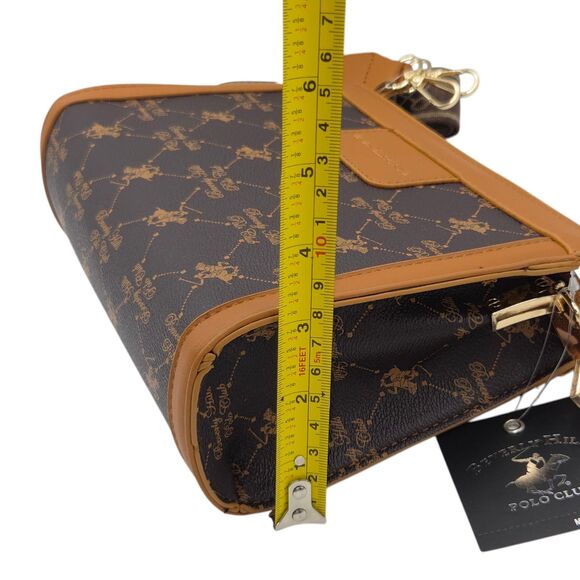 Beverly Hills Polo Club Crossbody Bag Faux Leather Brown Tan 7Hx8.5Lx3W Inch - Picture 9 of 12